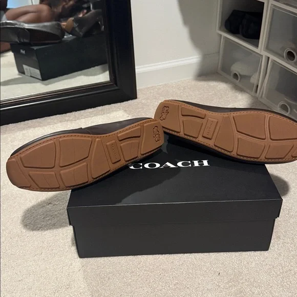 Coach Dark Brown Leather Loafers with Chain Accent - Picture 3 of 4